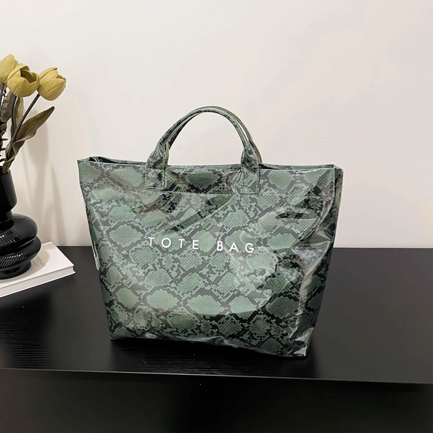 Women’s PVC Tote Bag Large Kraft Paper Clear Plastic Tote Bag Top Handle Clear Hobo Handbag hot pink tote bag