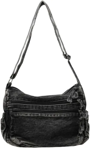 Women's Retro Large Canvas Denim Shoulder Bag Denim Crossbody Handbags Casual Style Lightweight Tote Purse