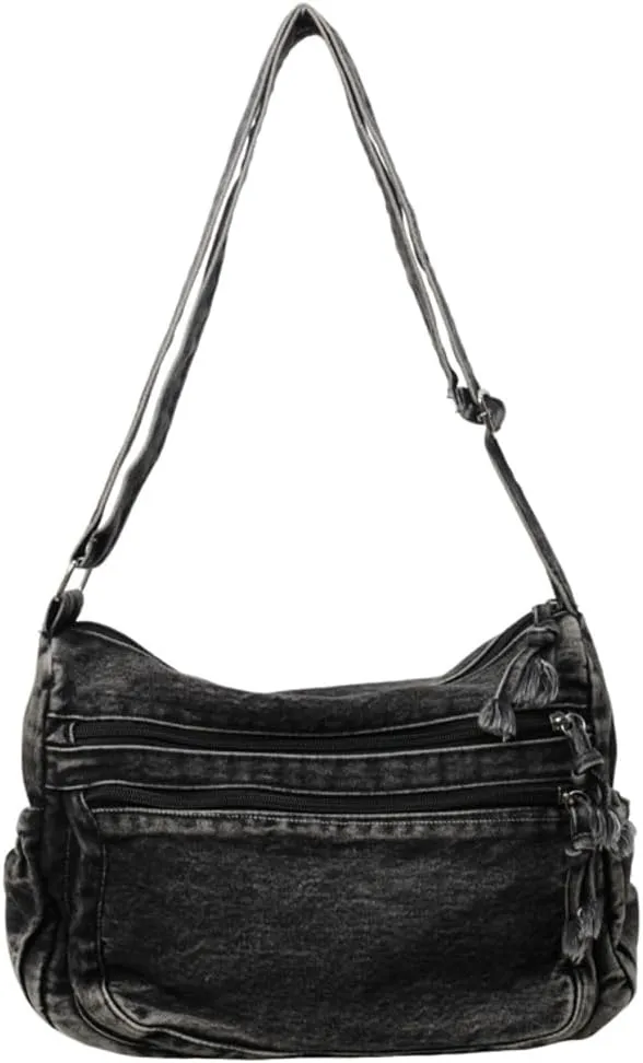 Women's Retro Large Canvas Denim Shoulder Bag Denim Crossbody Handbags Casual Style Lightweight Tote Purse