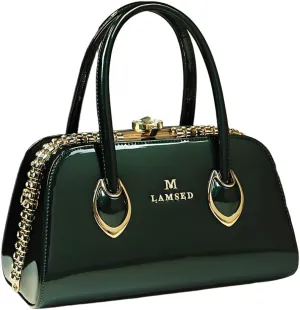 Womens Shiny Tote Evening Bag Fashion Rhinestone Decrated Handbag Glossy Patent Leather leopard print Handbag for Women
