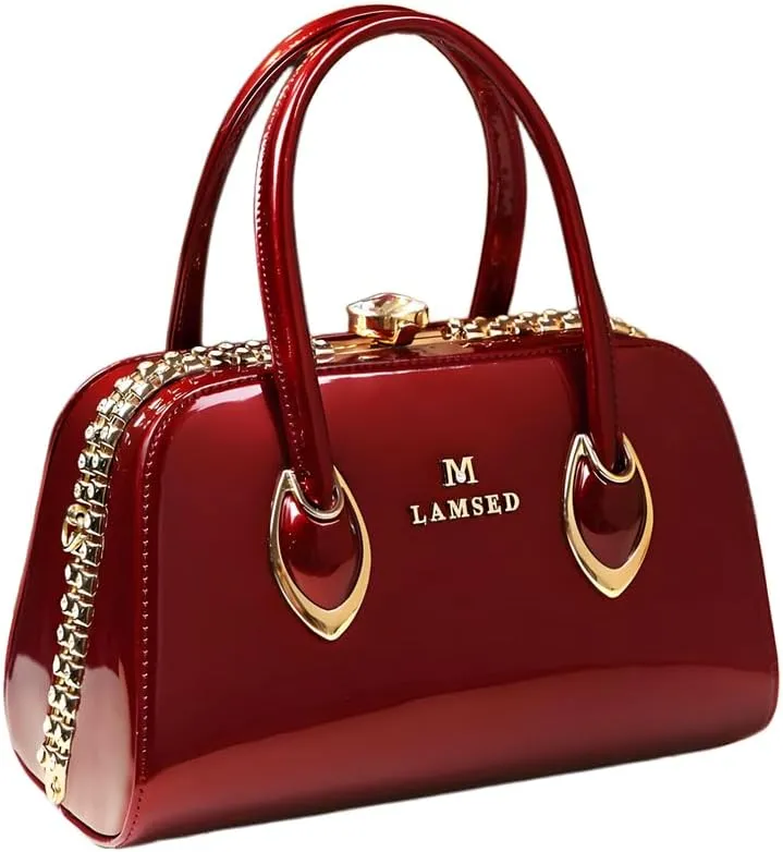 Womens Shiny Tote Evening Bag Fashion Rhinestone Decrated Handbag Glossy Patent Leather leopard print Handbag for Women