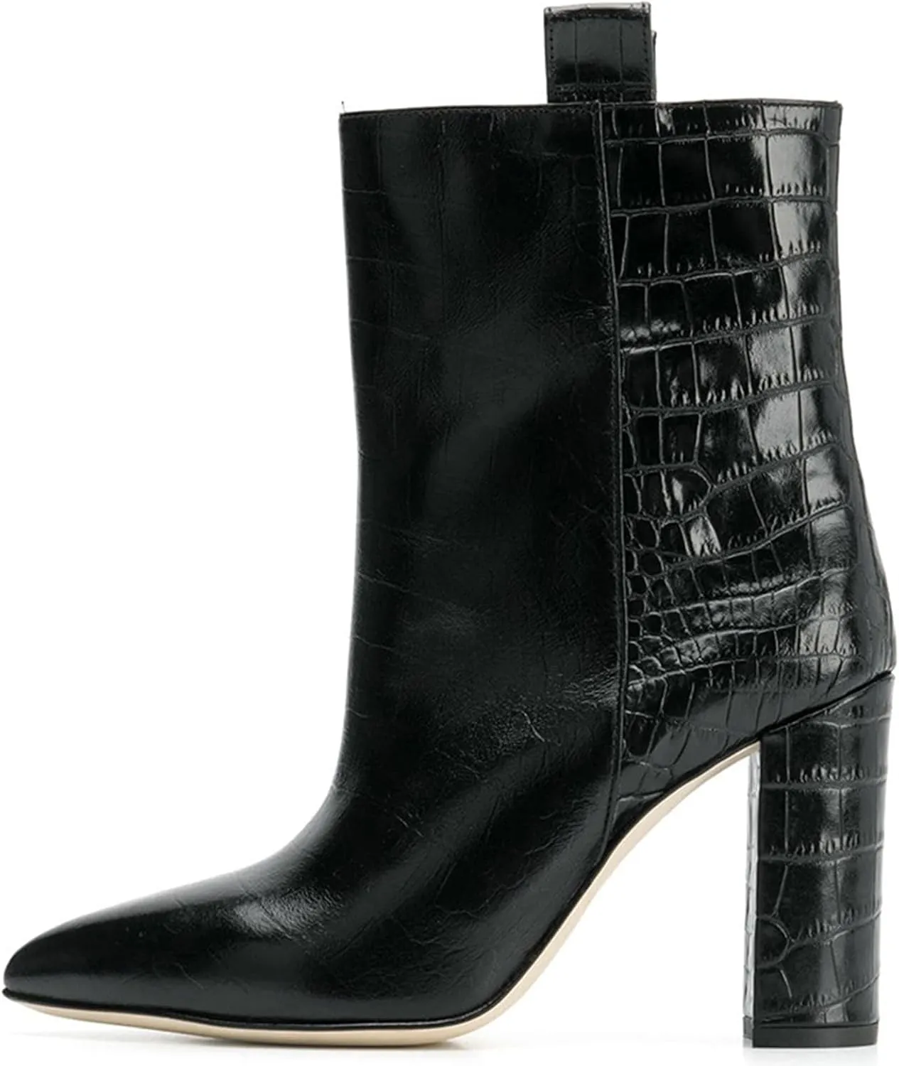 Women's Short Boots Thick High Heels Fashionable Winter Boots Crocodile Patterned Ultra-high Heels with Just One Kick