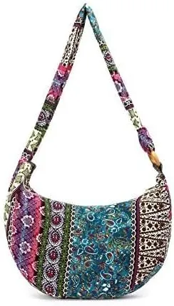 Women's Sling Crossbody Bag Ethnic Style Shoulder Bag with Adjustable Strap