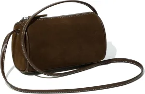 Women's Small Suede Barrel Crossbody Bag with Adjustable Strap