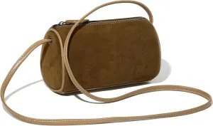 Women's Small Suede Barrel Crossbody Bag with Adjustable Strap