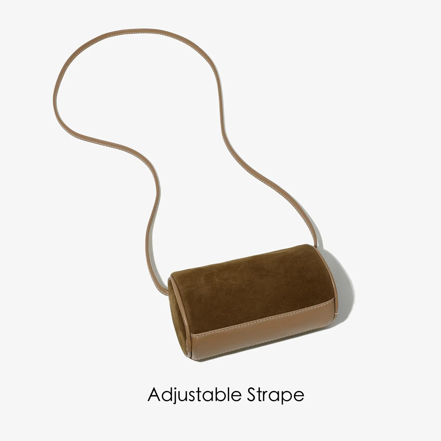 Women's Small Suede Barrel Crossbody Bag with Adjustable Strap