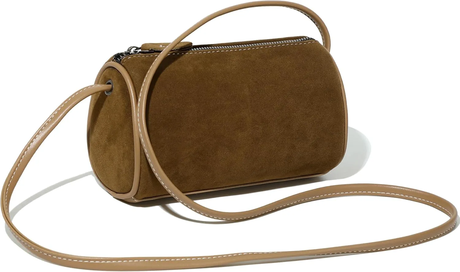 Women's Small Suede Barrel Crossbody Bag with Adjustable Strap