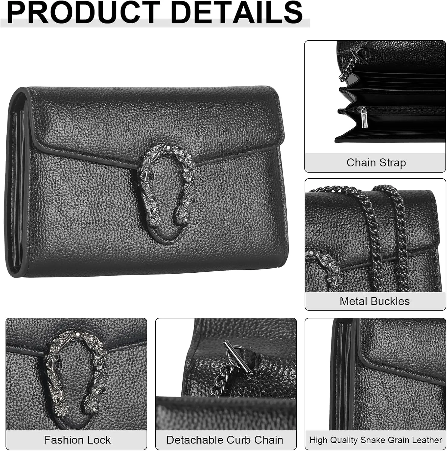 Women's Snake Print Crossbody Shoulder Bag PU Leather Satchel Chain Purse Evening Clutch Handbag