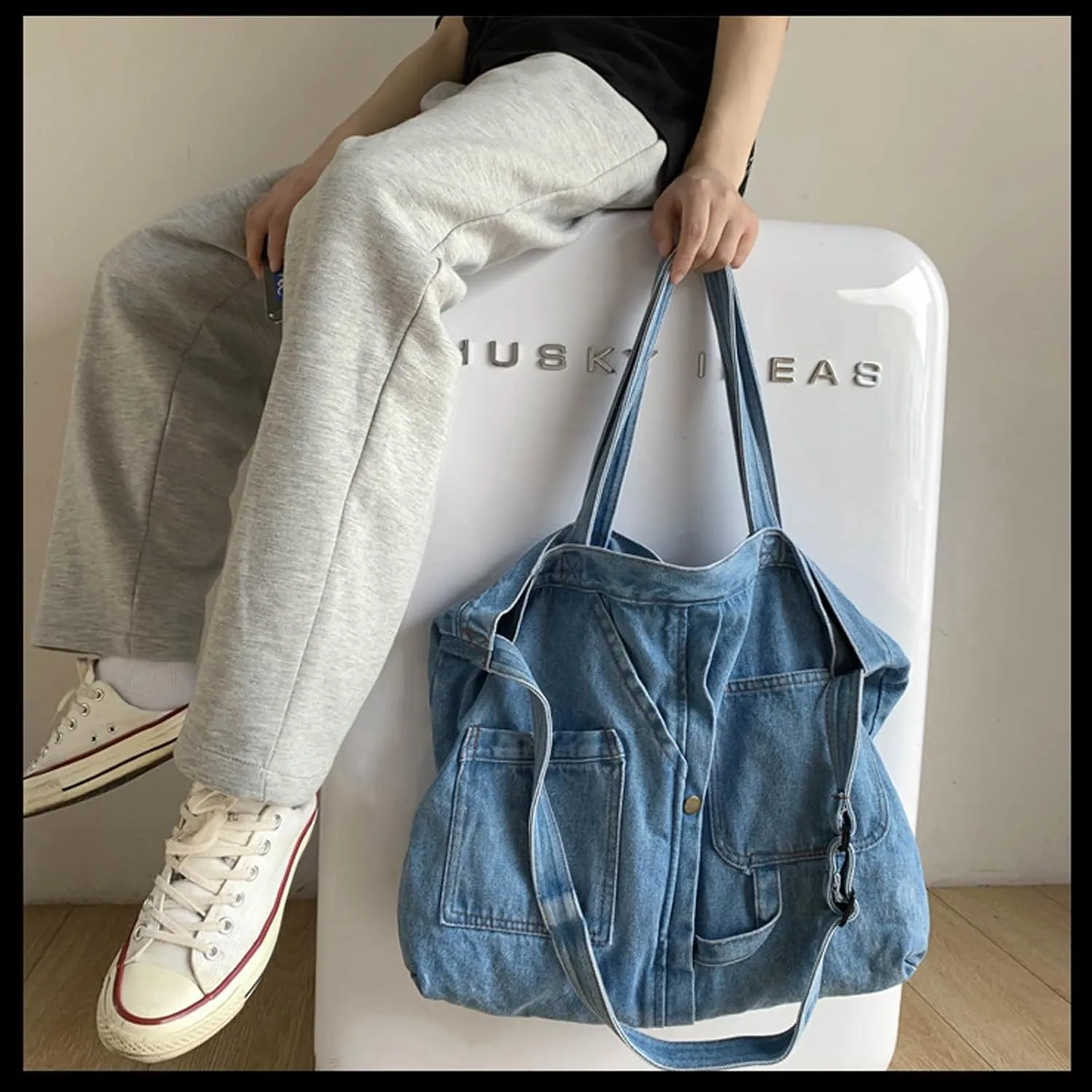 Women's soft denim handbag Casual Hobo handbag Retro crossbody bag Large capacity denim wallet