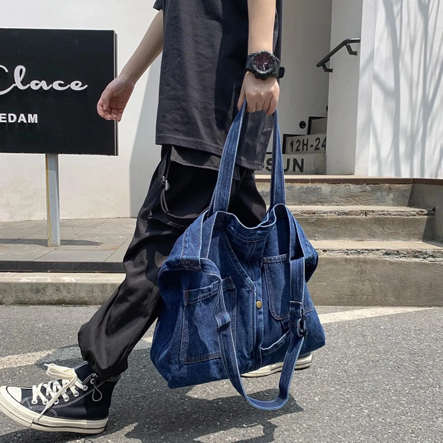 Women's soft denim handbag Casual Hobo handbag Retro crossbody bag Large capacity denim wallet