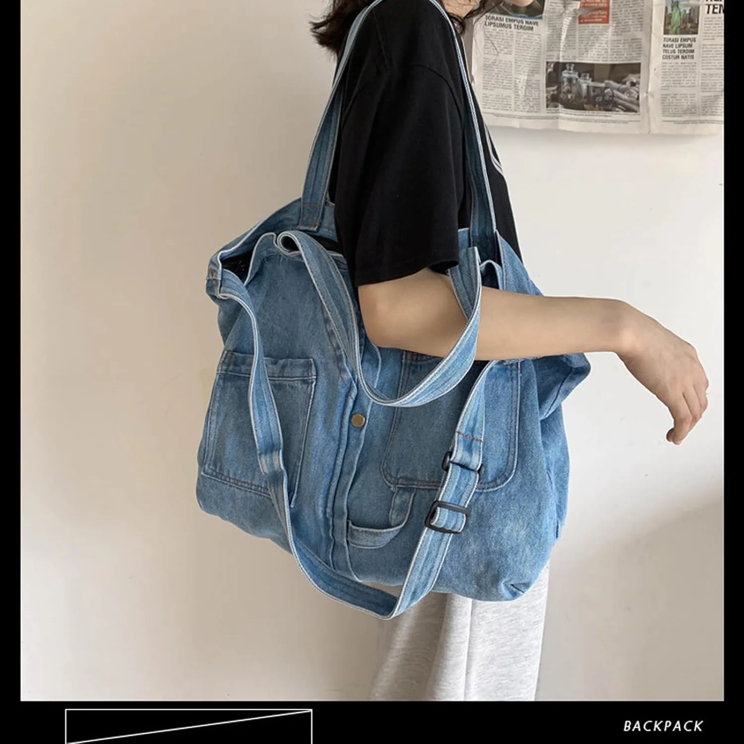 Women's soft denim handbag Casual Hobo handbag Retro crossbody bag Large capacity denim wallet