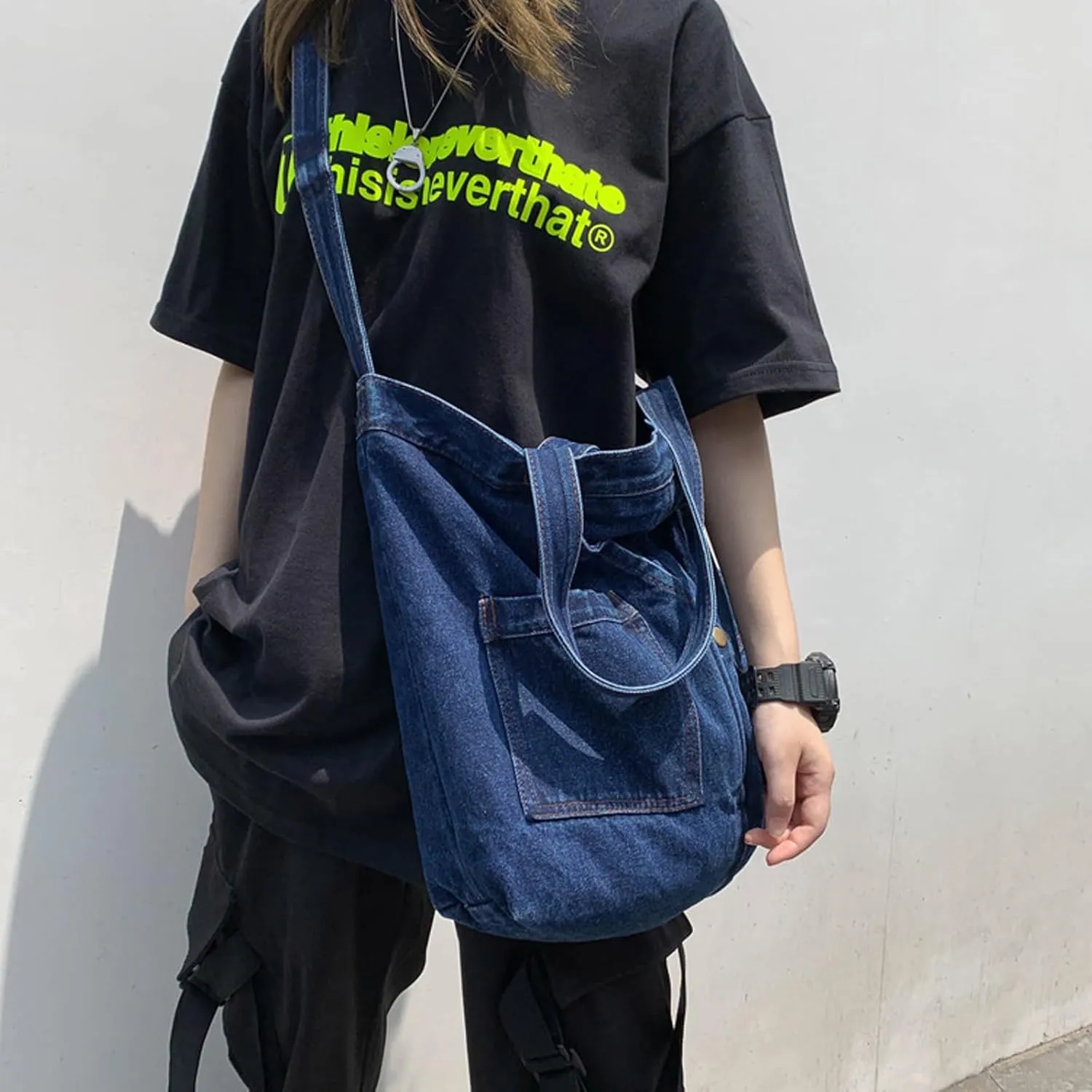 Women's soft denim handbag Casual Hobo handbag Retro crossbody bag Large capacity denim wallet