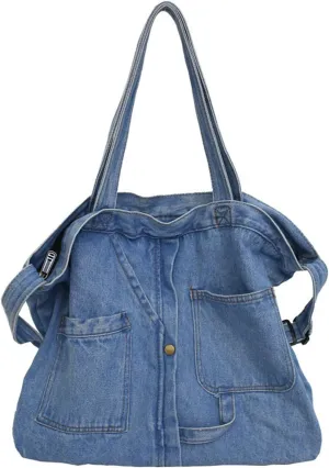Women's soft denim handbag Casual Hobo handbag Retro crossbody bag Large capacity denim wallet