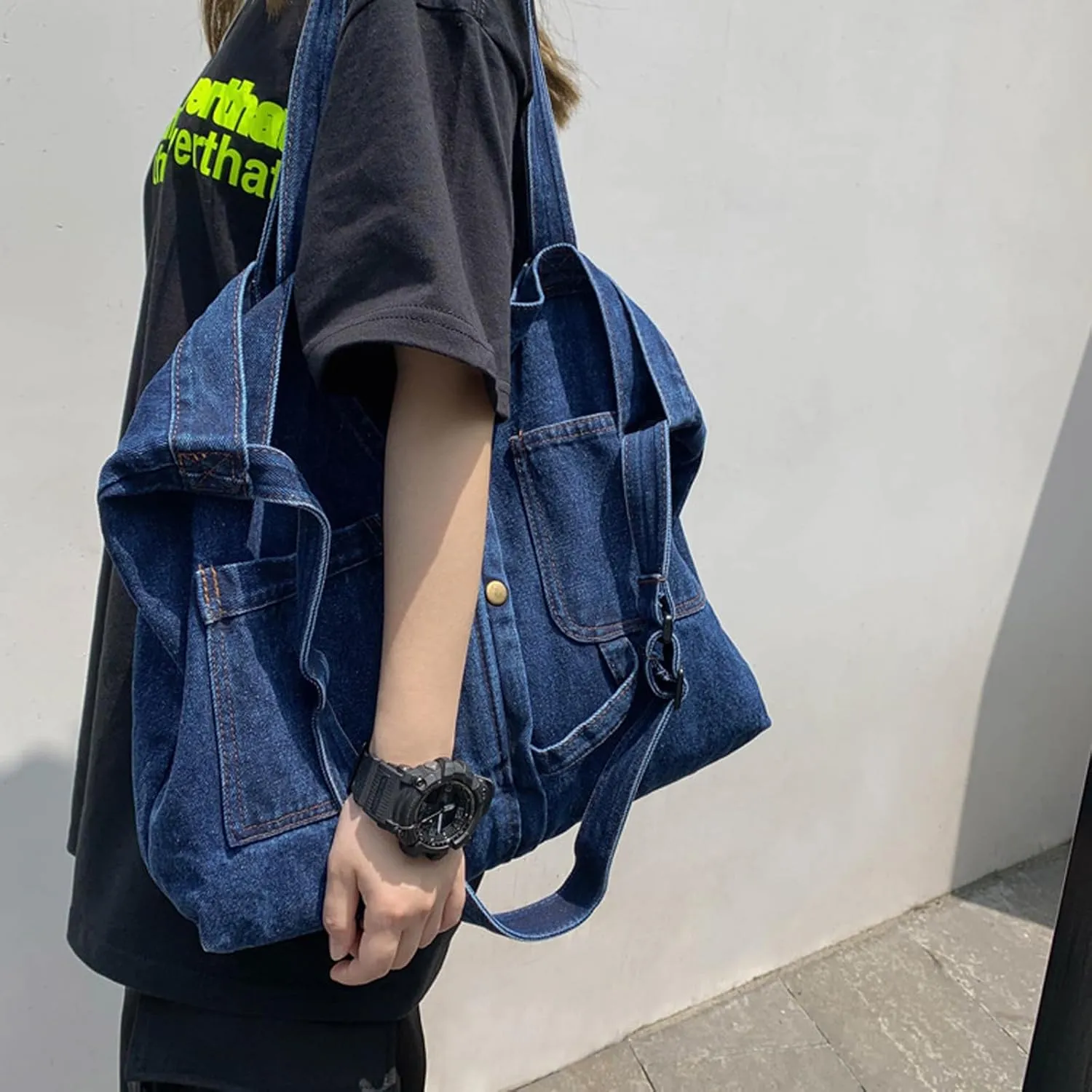Women's soft denim handbag Casual Hobo handbag Retro crossbody bag Large capacity denim wallet