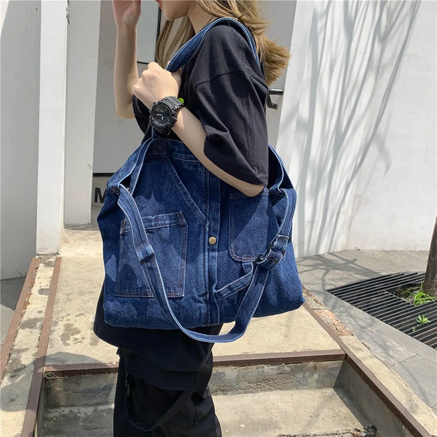 Women's soft denim handbag Casual Hobo handbag Retro crossbody bag Large capacity denim wallet