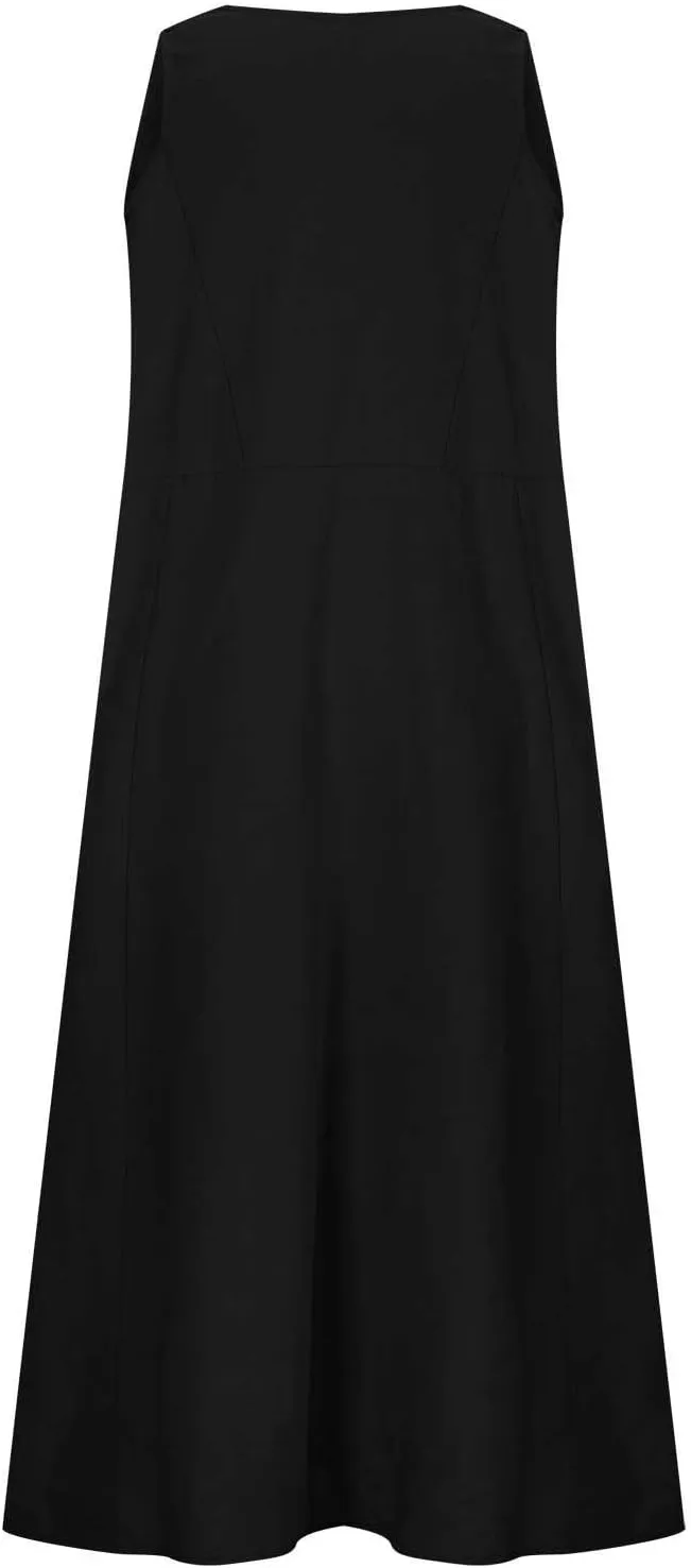 Womens Spring Summer Dresses Casual Round Neck Pleated Solid Color Beach Dress Swing Pleated Casual Vacation Dresses