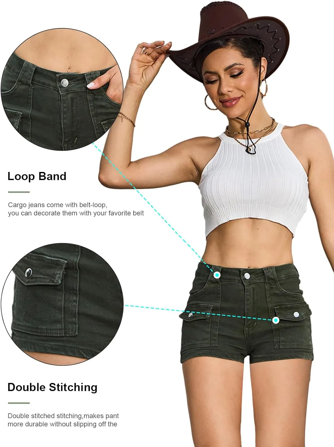 Women's Stretchy Jean Shorts Mid Waisted Twill Shorts Stretch Junior Booty Denim Shorts with Pockets Club Night