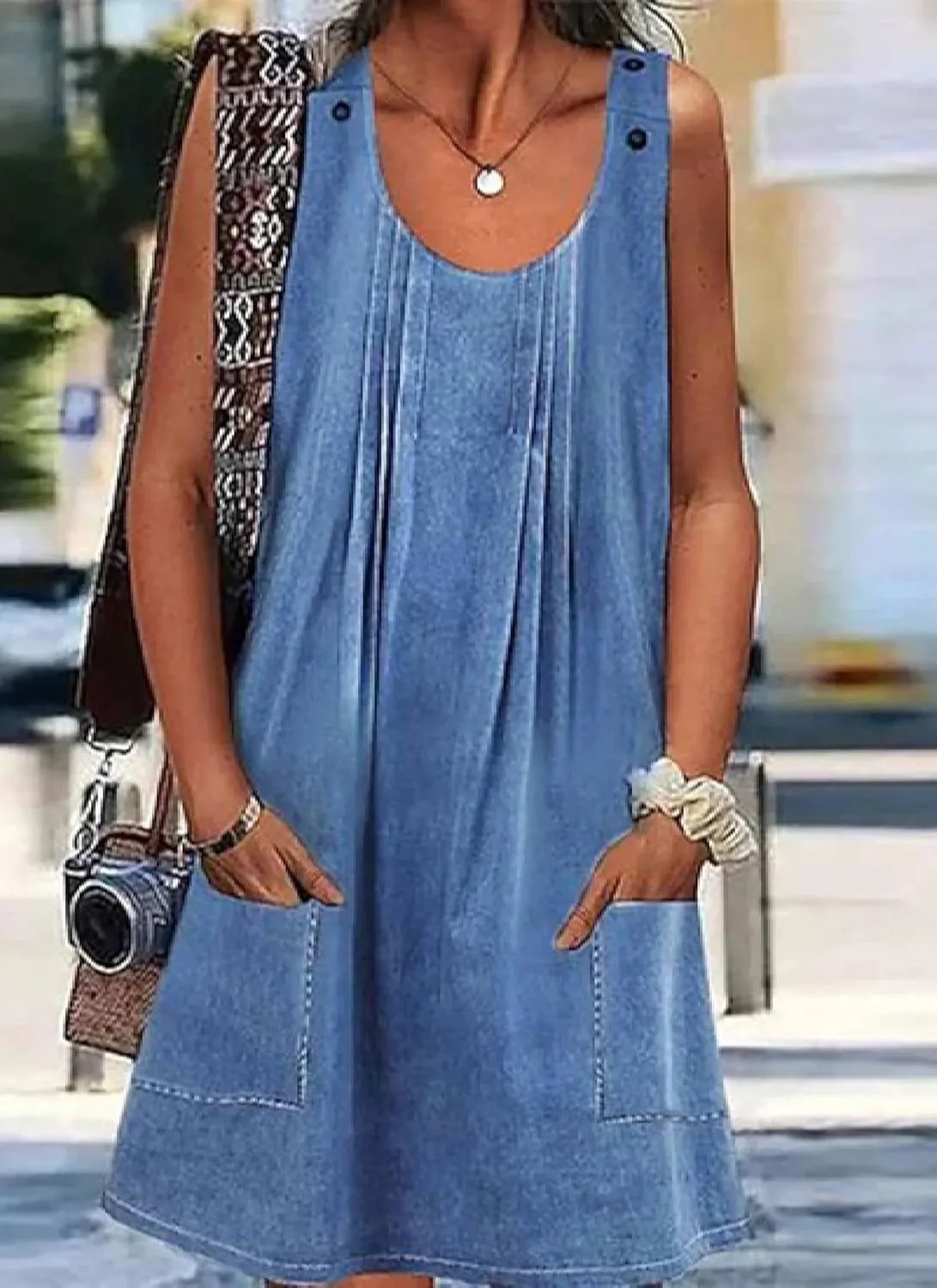 Women's Summer Chic Blue Denim Straps Sleeveless Shift Mini Dress 2025 Casual Vacation Dresses Trendy Outfits