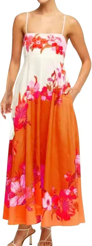 Womens Summer Dress Spaghetti Strap Sleeveless Boho Floral Sundress V Neck Causal Flowy Midi Dress with Pockets