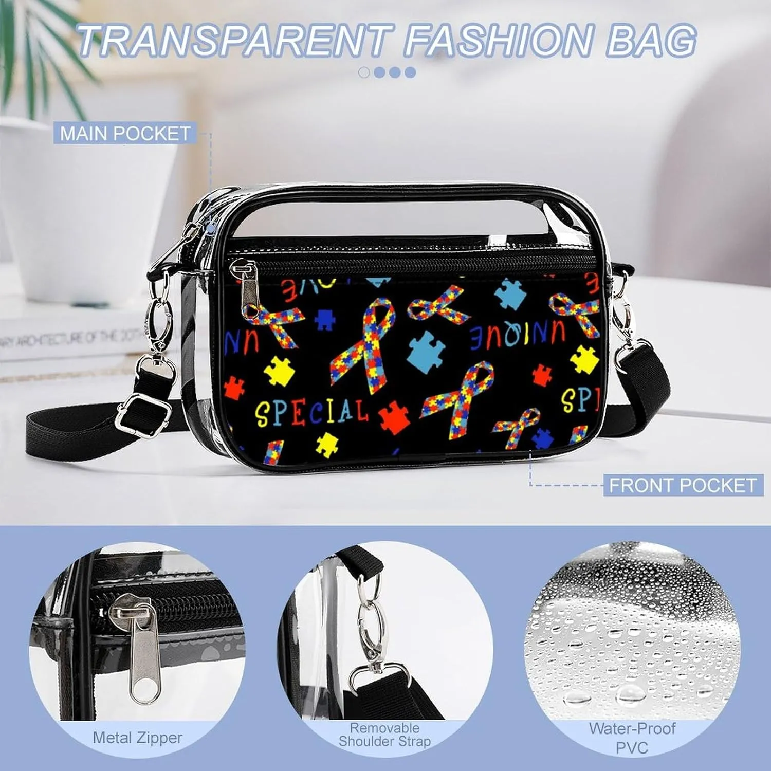 Women's Transparent Crossbody Bag Fashion Shoulder Bag With Adjustable Strap