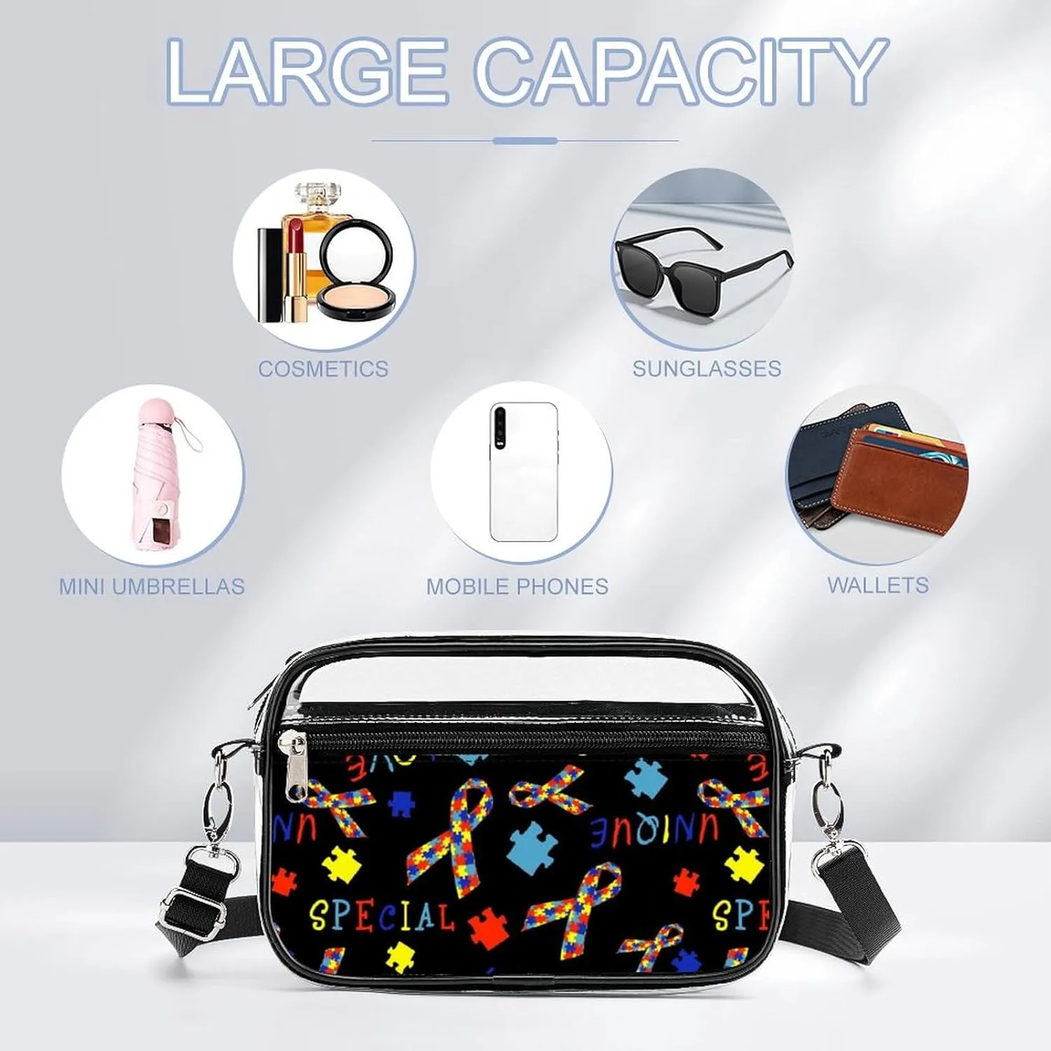 Women's Transparent Crossbody Bag Fashion Shoulder Bag With Adjustable Strap