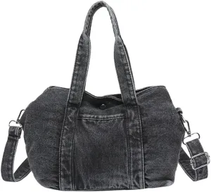 Womens Vintage Denim Shoulder Crossbody Bag Large Multi Pocket Messenger Tote Purse Canvas Top Handle Handbags