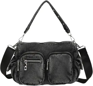 Womens Vintage Denim Shoulder Crossbody Bag Large Multi Pocket Messenger Tote Purse Canvas Top Handle Handbags