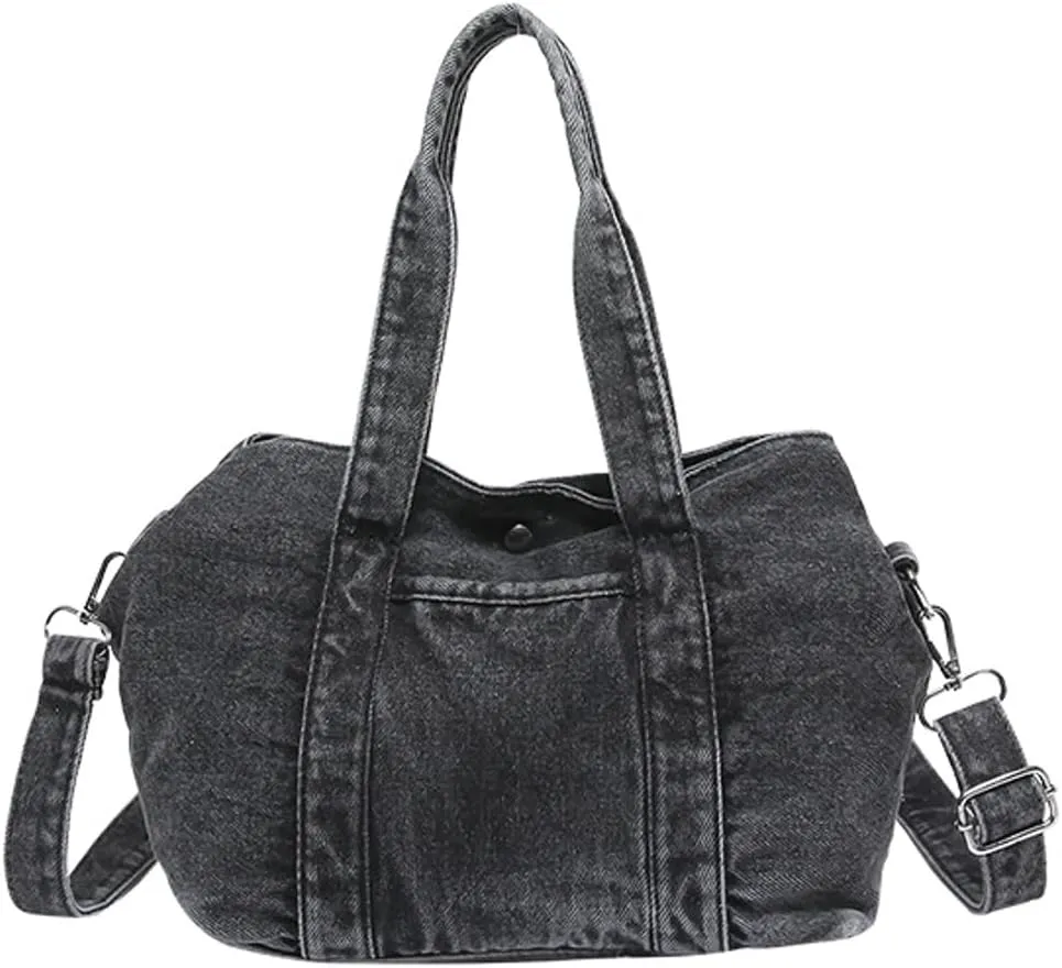 Womens Vintage Denim Shoulder Crossbody Bag Large Multi Pocket Messenger Tote Purse Canvas Top Handle Handbags