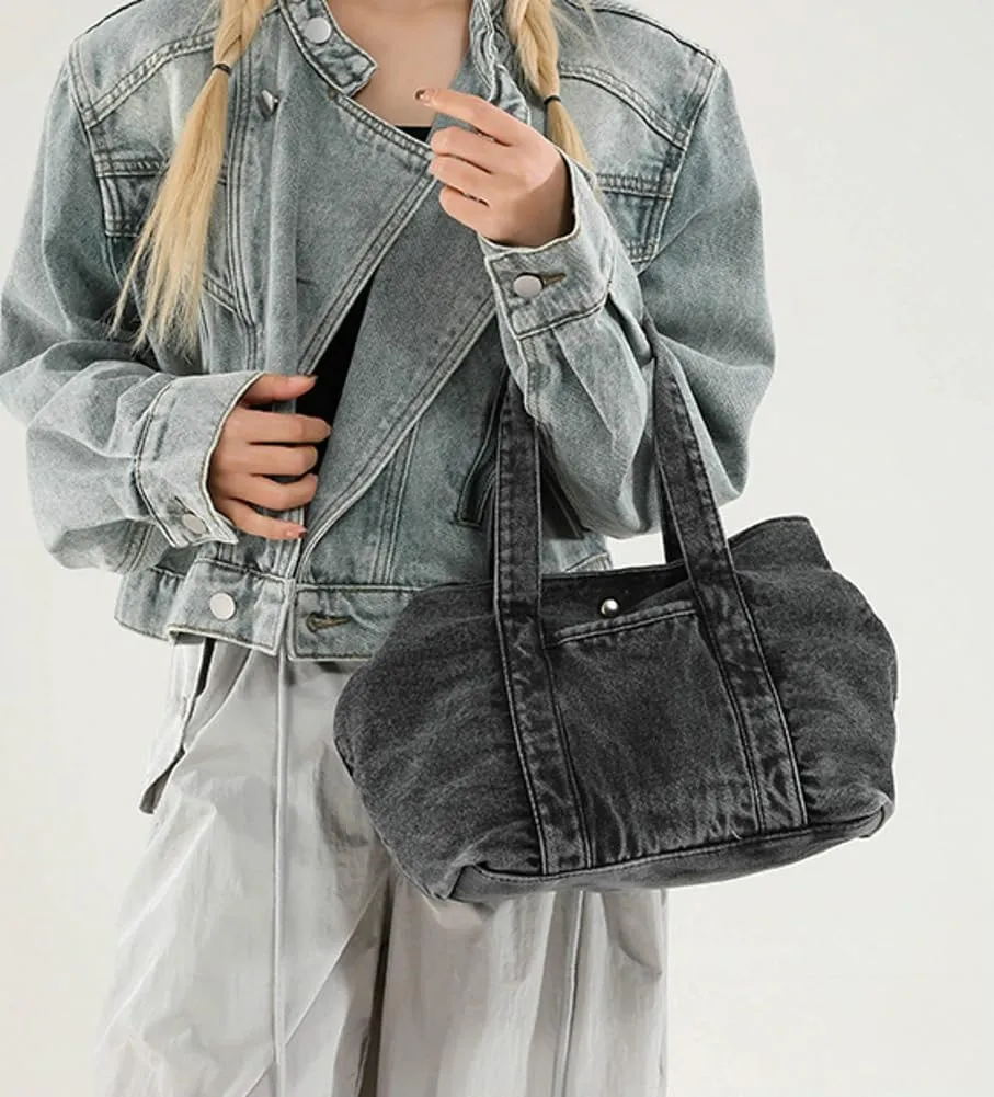 Womens Vintage Denim Shoulder Crossbody Bag Large Multi Pocket Messenger Tote Purse Canvas Top Handle Handbags