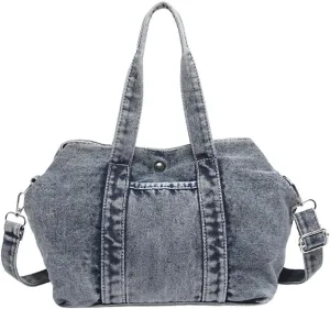 Womens Vintage Denim Shoulder Crossbody Bag Large Multi Pocket Messenger Tote Purse Canvas Top Handle Handbags
