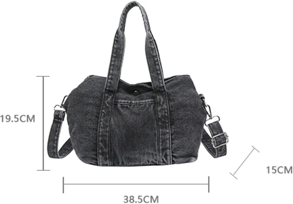 Womens Vintage Denim Shoulder Crossbody Bag Large Multi Pocket Messenger Tote Purse Canvas Top Handle Handbags