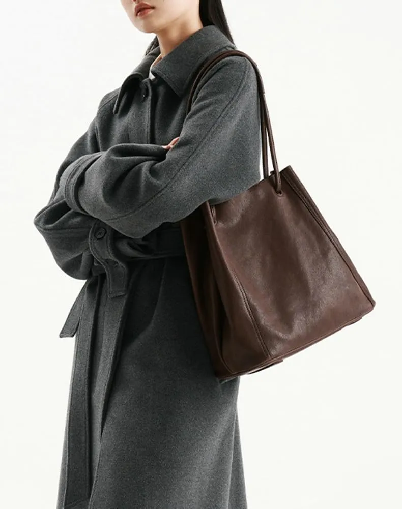 Womens Vintage Genuine Leather Tote Bag Large Bucket Shoulder Satchel Work Purses Top Handle Handbags Set 2pcs
