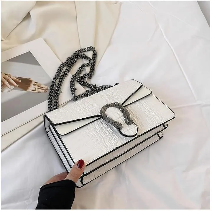 Women's Vintage Handbags Chain Crossbody Bags Alligator Shoulder Bag Magnetic Buckle Purses