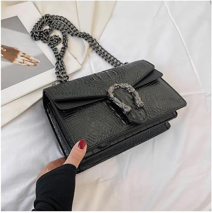 Women's Vintage Handbags Chain Crossbody Bags Alligator Shoulder Bag Magnetic Buckle Purses