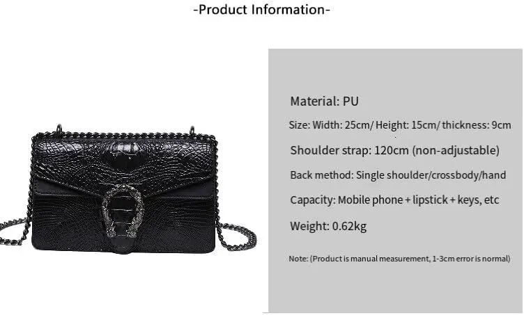 Women's Vintage Handbags Chain Crossbody Bags Alligator Shoulder Bag Magnetic Buckle Purses