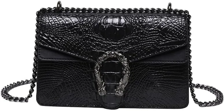 Women's Vintage Handbags Chain Crossbody Bags Alligator Shoulder Bag Magnetic Buckle Purses