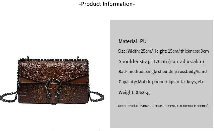 Women's Vintage Handbags Chain Crossbody Bags Alligator Shoulder Bag Magnetic Buckle Purses
