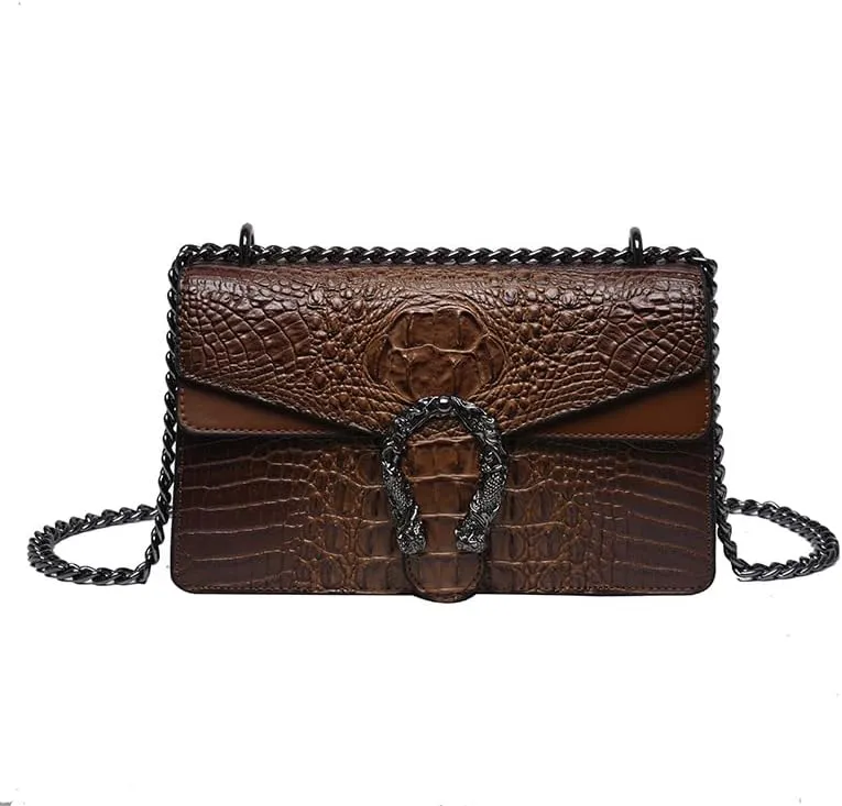 Women's Vintage Handbags Chain Crossbody Bags Alligator Shoulder Bag Magnetic Buckle Purses