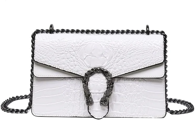 Women's Vintage Handbags Chain Crossbody Bags Alligator Shoulder Bag Magnetic Buckle Purses