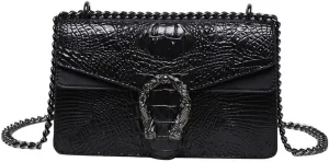 Women's Vintage Handbags Chain Crossbody Bags Alligator Shoulder Bag Magnetic Buckle Purses