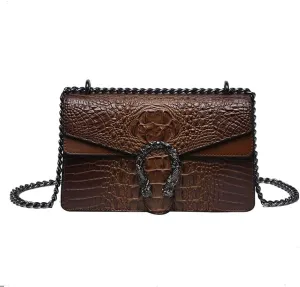 Women's Vintage Handbags Chain Crossbody Bags Alligator Shoulder Bag Magnetic Buckle Purses
