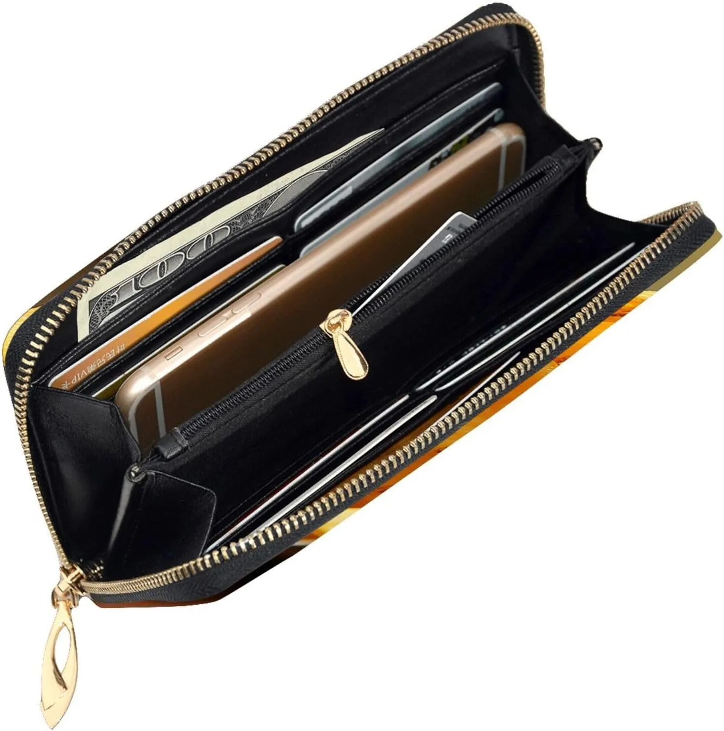 Womens Wallet Leather Slim Wallet Long Card Holder Case Zip Clutch Potato Chips Travel Purse