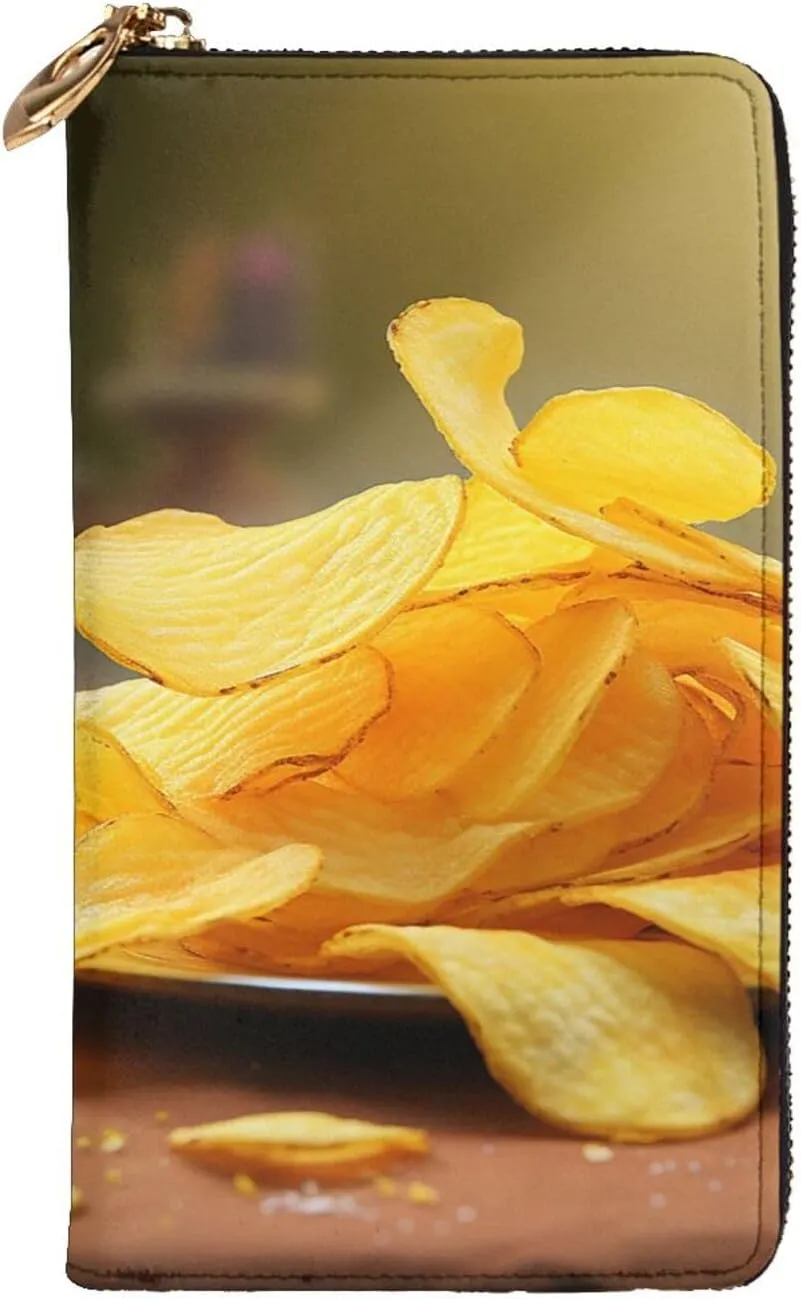 Womens Wallet Leather Slim Wallet Long Card Holder Case Zip Clutch Potato Chips Travel Purse