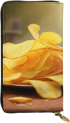 Womens Wallet Leather Slim Wallet Long Card Holder Case Zip Clutch Potato Chips Travel Purse