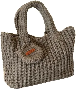 Women's Wrist Purses Small Crochet Tote Bag Cute Ribbed Knitted Handbag Handmade Aesthetic Purse