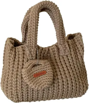 Women's Wrist Purses Small Crochet Tote Bag Cute Ribbed Knitted Handbag Handmade Aesthetic Purse