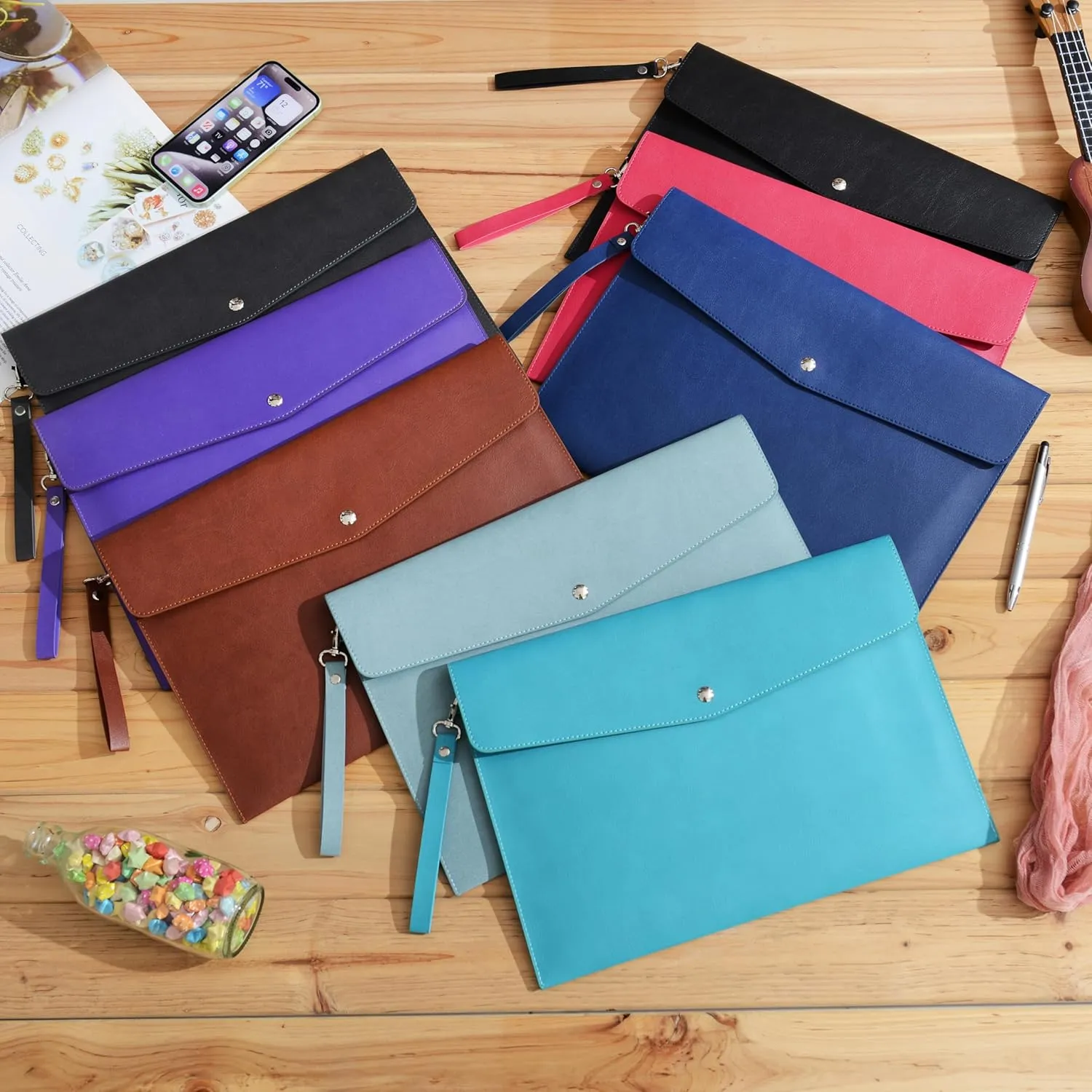Wonderpool A4 PU Leather Envelope Documents File Portfolio Large Capacity Folders Travel Bag for Paper Letter Stationery Organizer and Tablet Case PC Sleeve (Coffee)