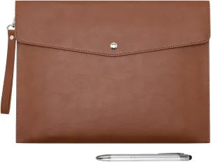 Wonderpool A4 PU Leather Envelope Documents File Portfolio Large Capacity Folders Travel Bag for Paper Letter Stationery Organizer and Tablet Case PC Sleeve (Coffee)
