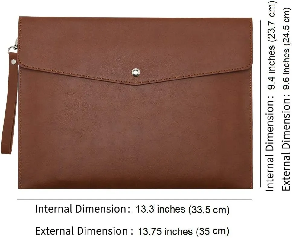 Wonderpool A4 PU Leather Envelope Documents File Portfolio Large Capacity Folders Travel Bag for Paper Letter Stationery Organizer and Tablet Case PC Sleeve (Coffee)