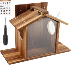 Wood Squirrel Feeder, Squirrel Feeders for Outside, Wooden Chipmunk Feeder for Corn, Corn Cob, Durable Box Easy to Fill with Removable Front Panel